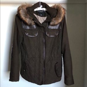 Bernardo faux fur-trimmed jacket